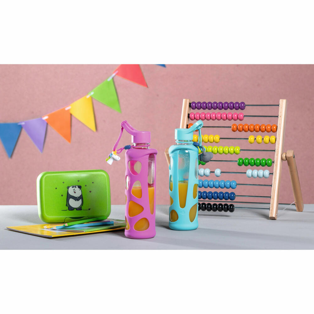 Leonardo Trinkflasche Bambini Elefant, Kindertrinkflasche, Glas, Silikon, türkis, 500 ml, 028831