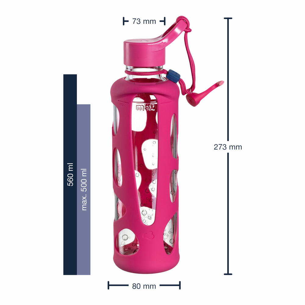 Leonardo drinking bottle Bambini Flamingo, children's drinking bottle, glass, silicone, pink, 500 ml, 028834