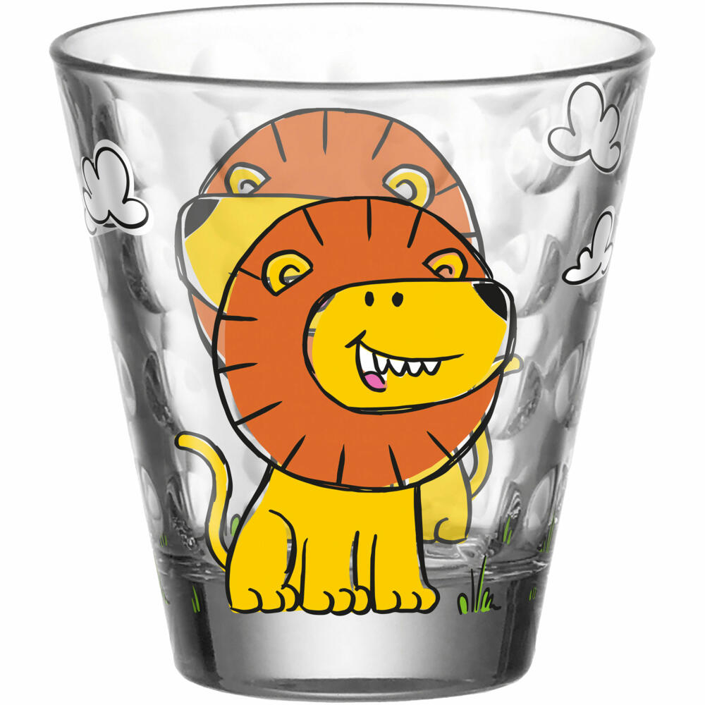 Leonardo children's cup Bambini Optic Lion, drinking cup, soda-lime glass, multicolored, 215 ml, 023550