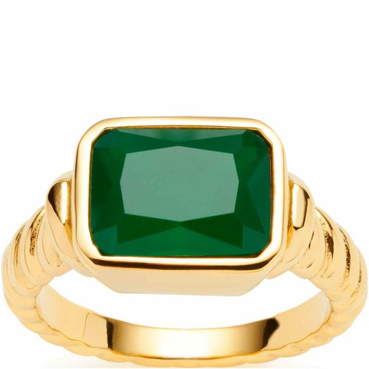 Leonardo Jewels Ring 19 Susa, Finger Ring, Jewelry, Stainless Steel IP Gold, Glass, Green, 023212