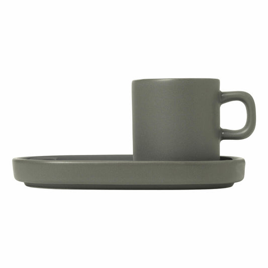 Blomus Pilar Set 2 Espressotassen mit Untertassen, Kaffeetasse, Tasse, Keramik, Pewter, 50 ml, 63972