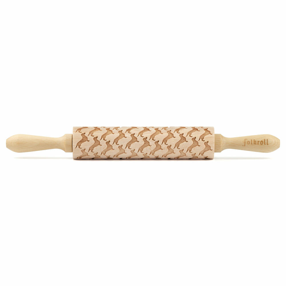 Folkroll motif rolling pin dachshund, medium, 37 cm, rolling pin, embossing roller, pattern, roll, beech wood, 892943