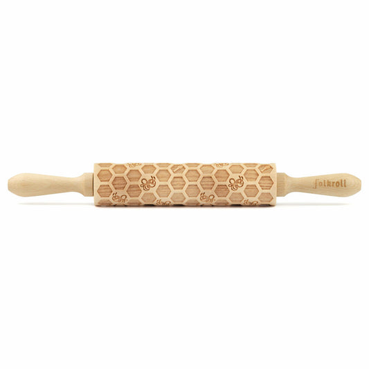 Folkroll motif rolling pin honeycomb, medium, 37 cm, rolling pin, embossing roller, pattern, roll, beech wood, 892974