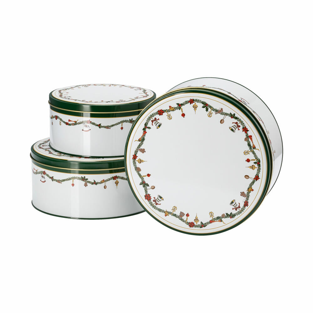 Hutschenreuther Cookie Tin Set 3-piece Nora Christmas, Metal, Multi-colored, 02426-726037-05583