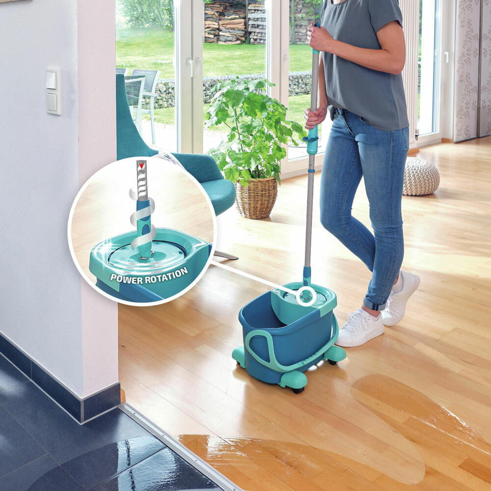 Leifheit Set Clean Twist Disc Mop Ergo Mobile, Bodenwischer mit Rollwagen, Microfaser, Kunststoff, Türkis, Weiß, 52102