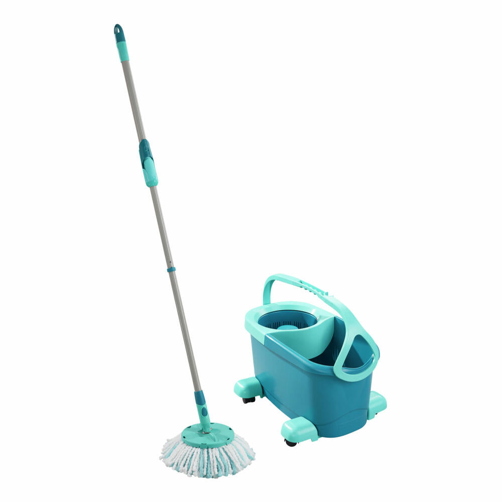 Leifheit Set Clean Twist Disc Mop Ergo Mobile, Bodenwischer mit Rollwagen, Microfaser, Kunststoff, Türkis, Weiß, 52102