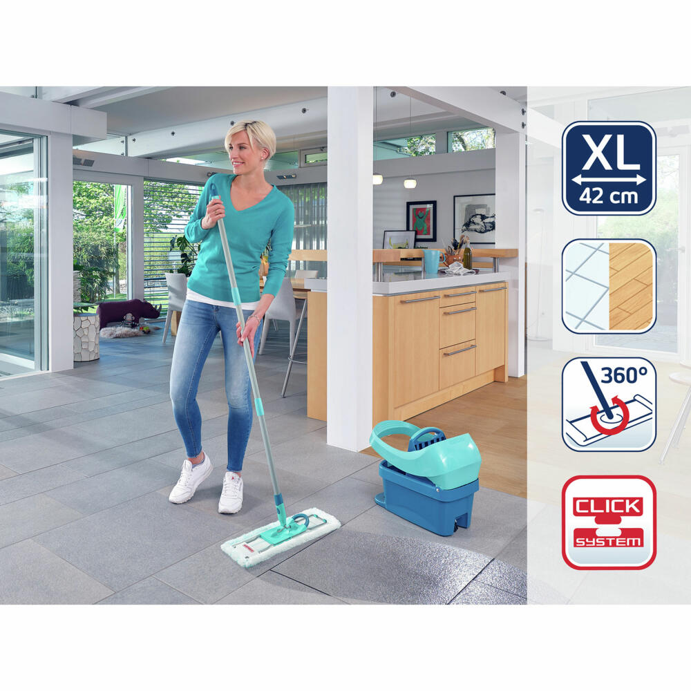 Leifheit Bodenwischer Profi XL micro duo + duster static Bezug, Wischmopp, Stahlstiel, Kunstfaser, 55170