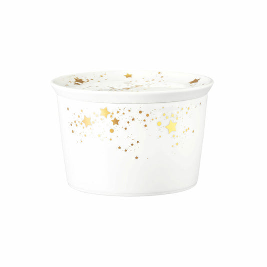Seltmann Weiden Liberty Round Bowl with Lid, Dip Bowl, Snack Bowl, Bowl, Porcelain, Golden Stars, Ø 14 cm, 001.772119
