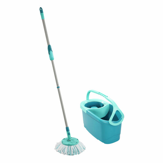 Leifheit Set Clean Twist Disc Mop Ergo, Bodenwischer mit Eimer, Microfaser, Kunststoff, Weiß, Blau, 52101