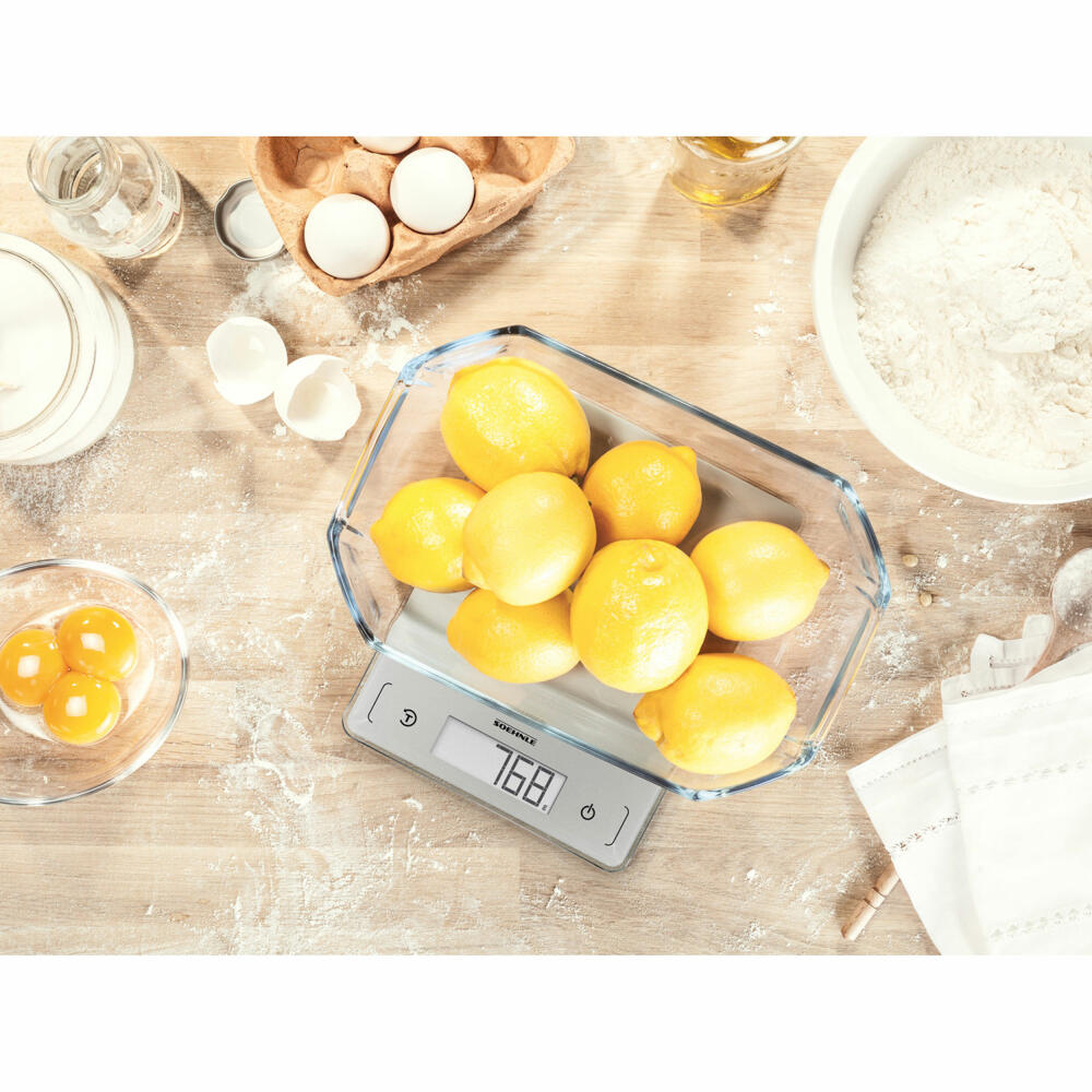 Soehnle Küchenwaage Digital Page Comfort 300 Slim, Waage, Sicherheitsglas, LCD-Display, Silber, 61504