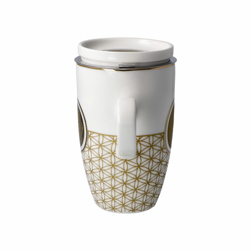 Goebel Teetasse mit Deckel und Sieb Blume des Lebens Weiß, Lotus Becher, Fine Bone China, Bunt, 450 ml, 23101761