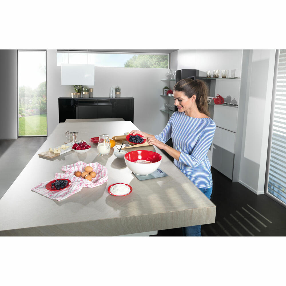 Soehnle Küchenwaage Digital Page Comfort 300 Slim, Waage, Sicherheitsglas, LCD-Display, Silber, 61504