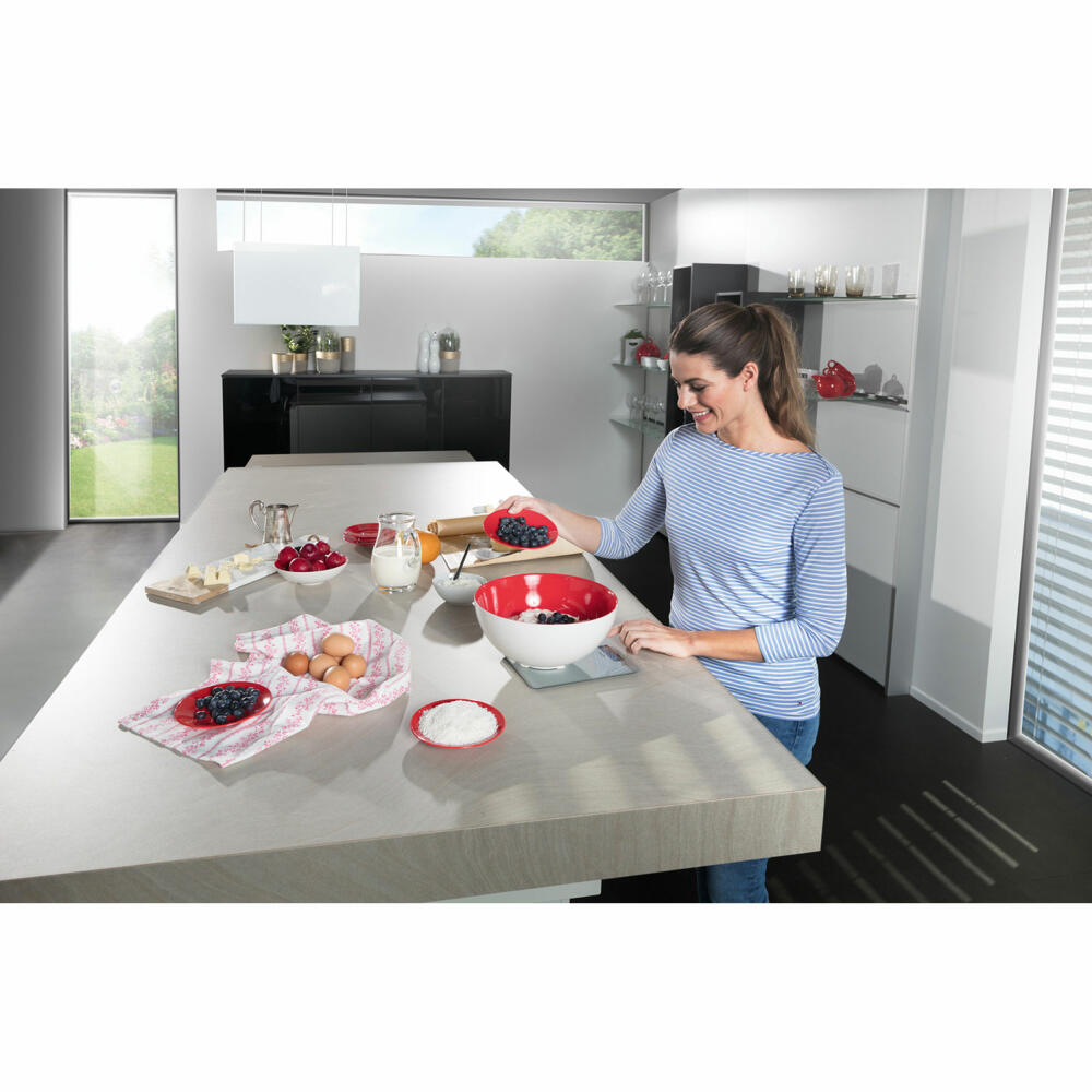 Soehnle Küchenwaage Digital Page Comfort 300 Slim, Waage, Sicherheitsglas, LCD-Display, Silber, 61504