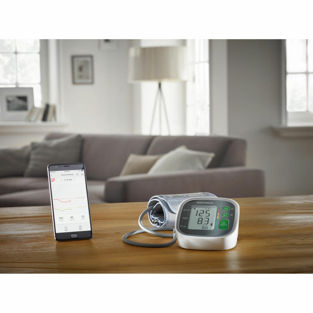 Soehnle Oberarm-Blutdruckmessgerät Systo Monitor Connect 300 mit Bluetooth, Blutdruckmesser, Gesundheit, Weiß, Schwarz, 68096