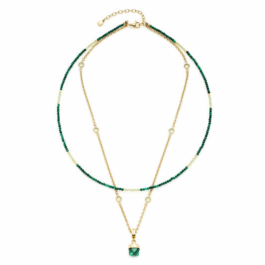 Leonardo Jewels Halskette Valea, Kette, Halsschmuck, Schmuck, Edelstahl IP gold, Malachit, synth. Malachit, Glas, Grün, 021767