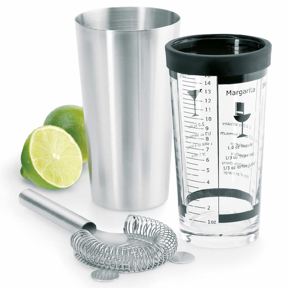 Blomus Boston-Shaker-Set Lounge mit Barsieb, Metallbecher, Mixglas, Edelstahl / Glas, 500ml, 66730