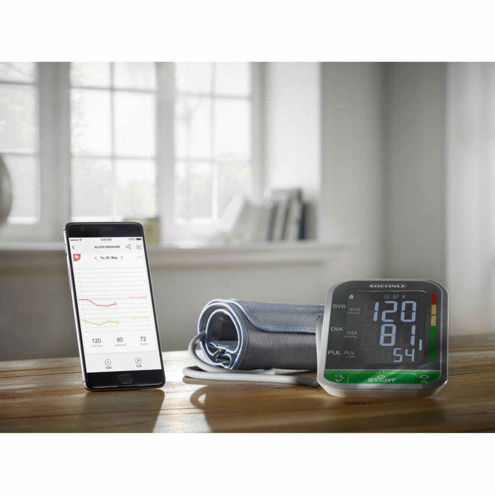 Soehnle Oberarm-Blutdruckmessgerät Systo Monitor Connect 400 mit Bluetooth, Blutdruckmesser, Gesundheit, Weiß, 68097