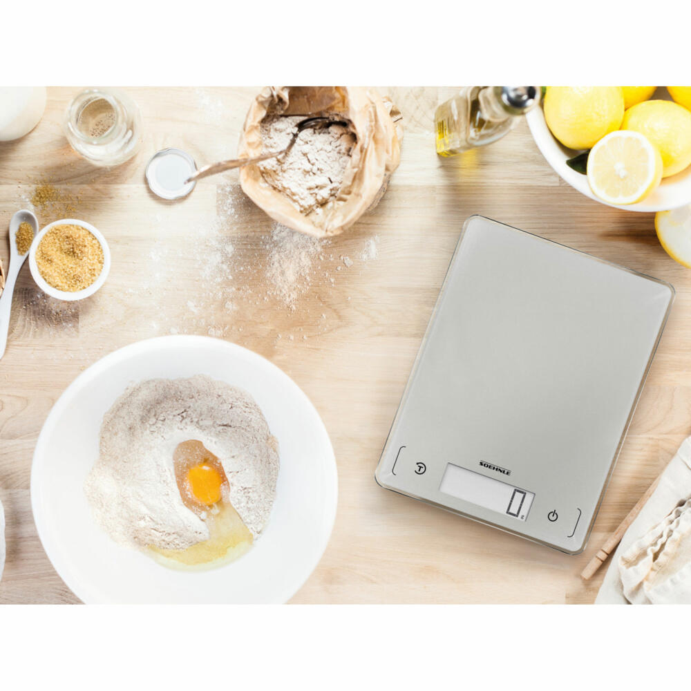 Soehnle Küchenwaage Digital Page Comfort 300 Slim, Waage, Sicherheitsglas, LCD-Display, Silber, 61504