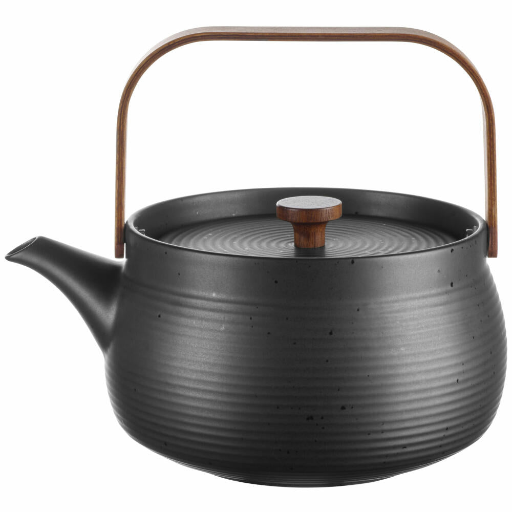 ASA Selection Japandi teapot with wooden handle, tea pot, porcelain, black, 1.5 L, 23370190