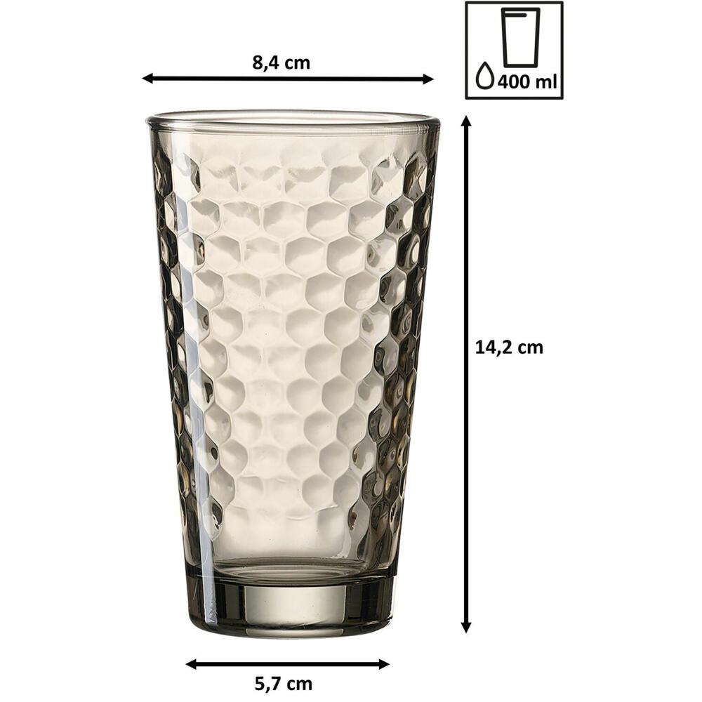 Ritzenhoff & Breker Favo Longdrinkgläser, 6er Set, Longdrinkglas, Trinkglas, Wasserglas, Smoke, 350 ml, 319330