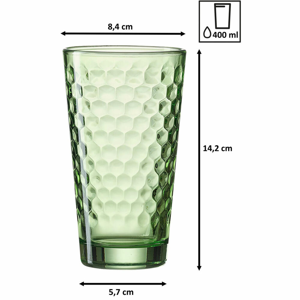 Ritzenhoff & Breker Favo Longdrinkgläser, 6er Set, Longdrinkglas, Trinkglas, Wasserglas, Grün, 350 ml, 319347