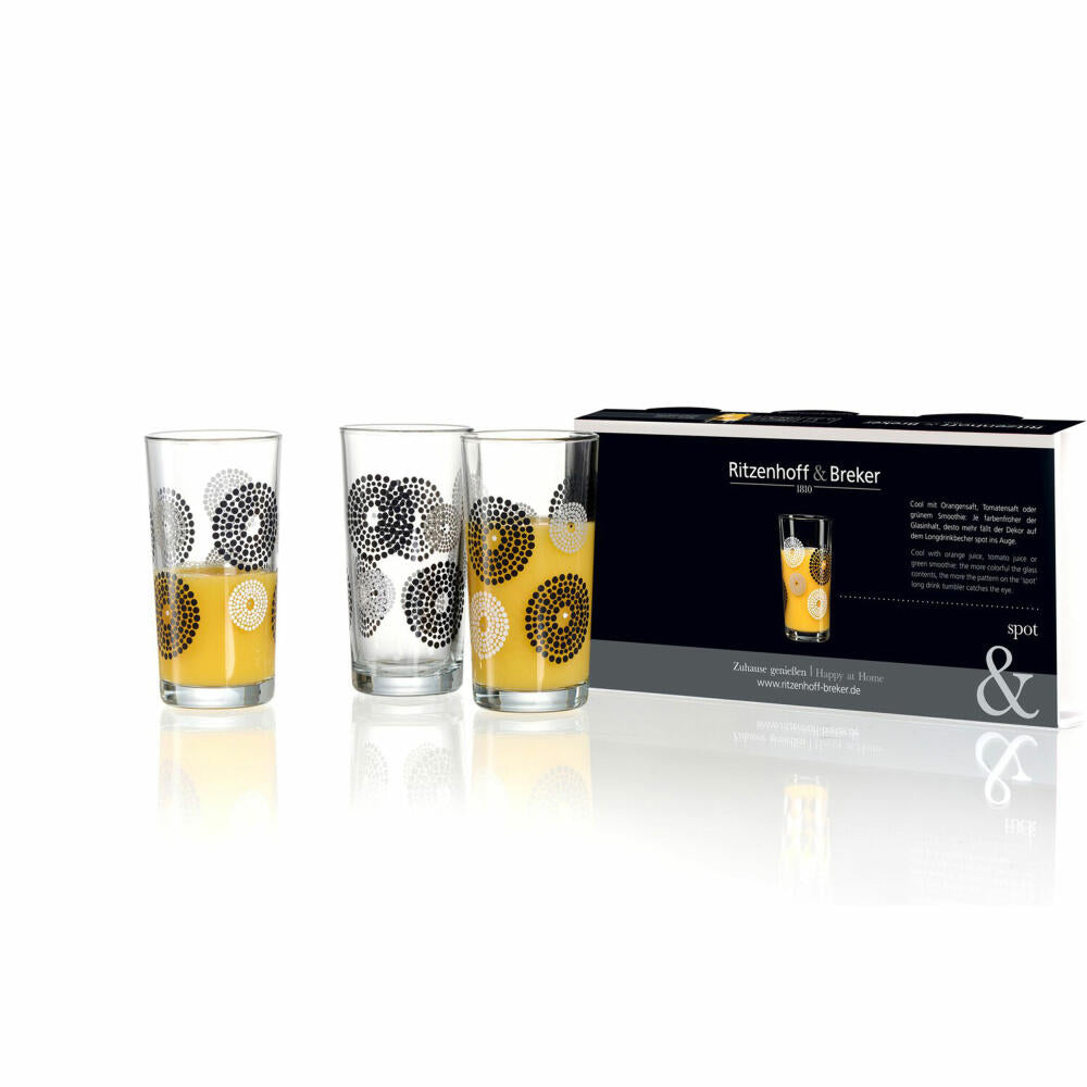 Ritzenhoff &amp; Breker Spot long drink glasses, 3-piece, long drink glass, water glass, drinking glass, 260 ml, 818031