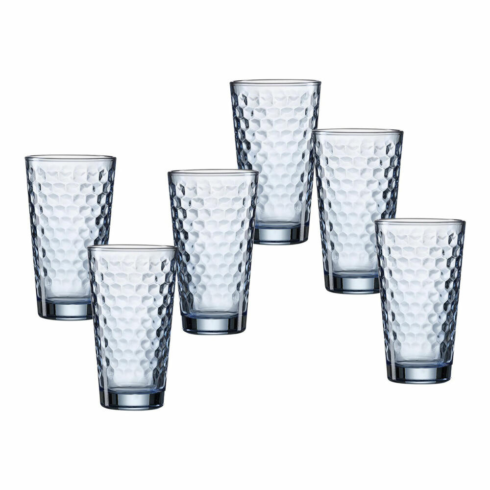 Ritzenhoff &amp; Breker Favo long drink glasses, set of 6, long drink glass, drinking glass, water glass, blue, 350 ml, 319354