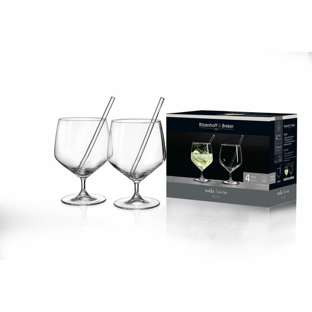 Ritzenhoff & Breker Soda Ginglas mit Trinkhalmen, 2er Set, Gingläser, Longdrinkglas, 650 ml, 818789