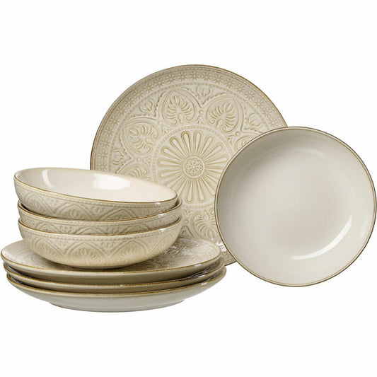 Ritzenhoff & Breker Omara Speise-Set, 8-tlg., Teller Set, Geschirr, Suppenteller, Speiseteller, Steingut, Beige, 747188