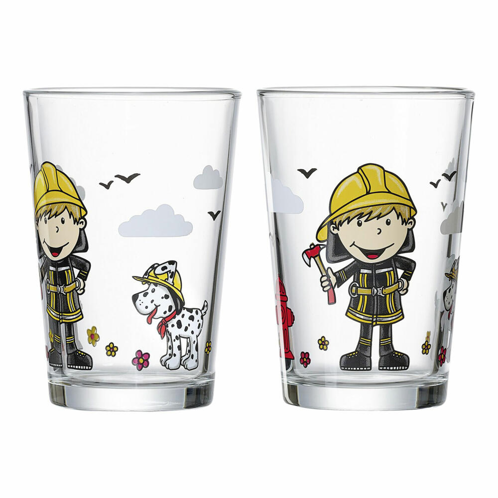 Ritzenhoff &amp; Breker Fireman Bernie Children's Drinking Mug, 3-piece, Drinking Glass, Water Glass, Children, Glass, 205 ml, 818857