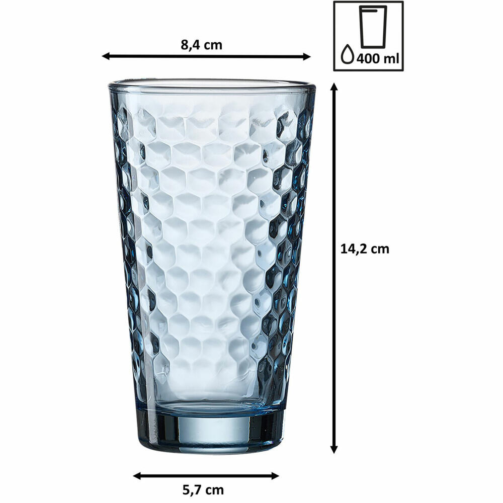 Ritzenhoff &amp; Breker Favo long drink glasses, set of 6, long drink glass, drinking glass, water glass, blue, 350 ml, 319354