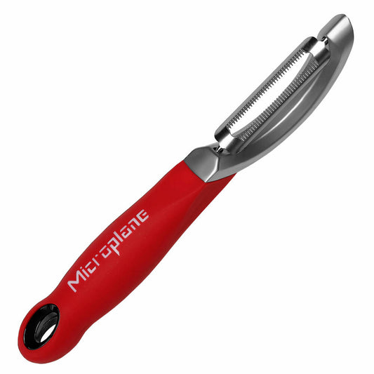 Microplane Peeler Professional Serrated, Vegetable Peeler, Peeler, Stainless Steel, Plastic, Red, 48192