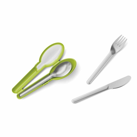 Emsa Besteck-Set Clip & Go, 3-tlg. Mit Etui, Reisebesteck, Campingbesteck, Edelstahl, Kunststoff, Grün, N1071800