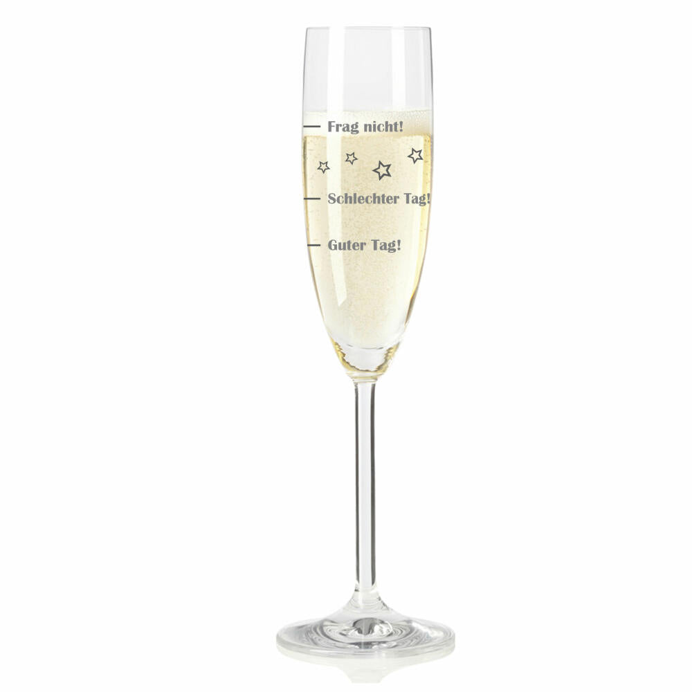 Leonardo champagne glass, set of 2, Good day!, Bad day!, Don't ask!, mood glass with funny engraving, Mood champagne glass, 210 ml