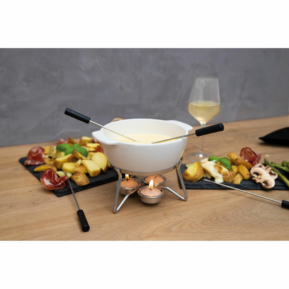 Boska Käsefondue-Set Party, Fondue Set, Käse Fondue, mit 4 Gabeln, Keramik, Weiss, 750 ml, 853548