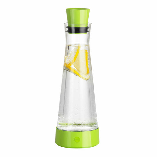 Emsa Flow Slim Friends Karaffe, Wasserkaraffe, Glaskaraffe, Kühlung, Glas, Hellgrün, 1 L, 515478