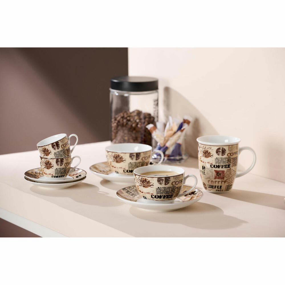 Ritzenhoff & Breker Cappuccino-Set Crema, 4-tlg., Cappuccinotasse, Tasse, Obertasse, Untertasse, Porzellan, Beige, 220 ml, 422108