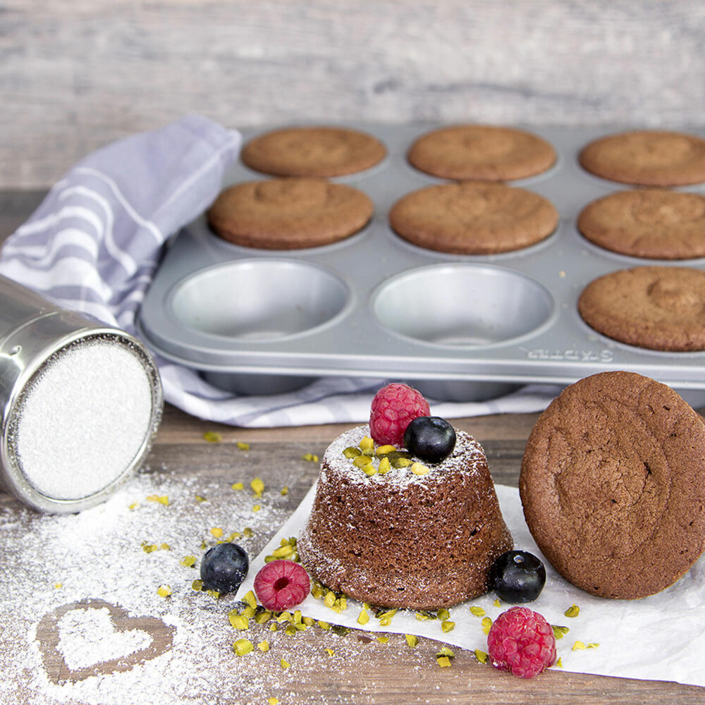 Städter We Love Baking Muffin Cupcake, muffin tin, cupcake tin, baking tin, cake tin, metal, silver, 35 x 27 cm, 661011