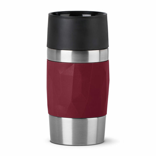 EMSA Travel Mug Compact Thermobecher, Isolierbecher, Isobecher, Thermo Becher, Edelstahl / Silikon, Weinrot, 0.3 L, N21609