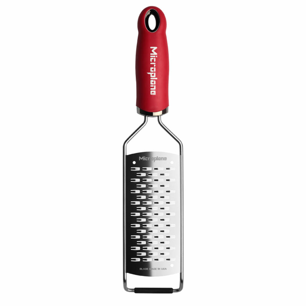 Microplane Gourmet 2-Way Grater, Strip Cutter, Grater, Stainless Steel, Plastic, Red, 45102