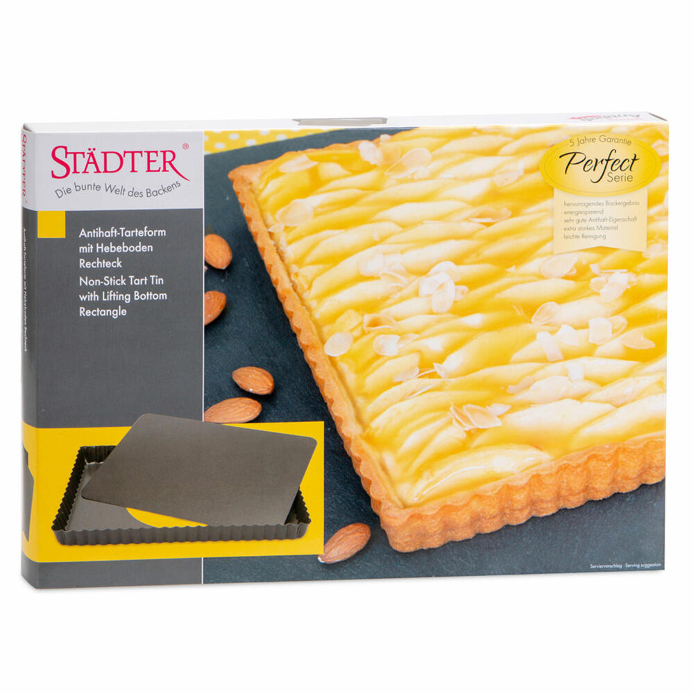 Städter Perfect Tarteform Rechteck, mit Hebeboden, Kuchenform, Backform, Kuchenbackform, Metall, 29 x 20 cm, 627291