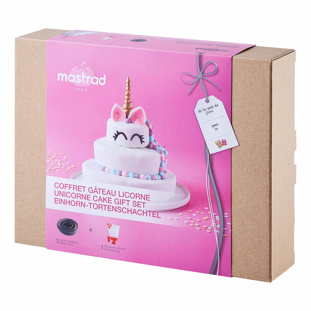 Mastrad Unicorn Cake Baking Set, 3 Silicone Cake Molds with Piping Bag, F40465