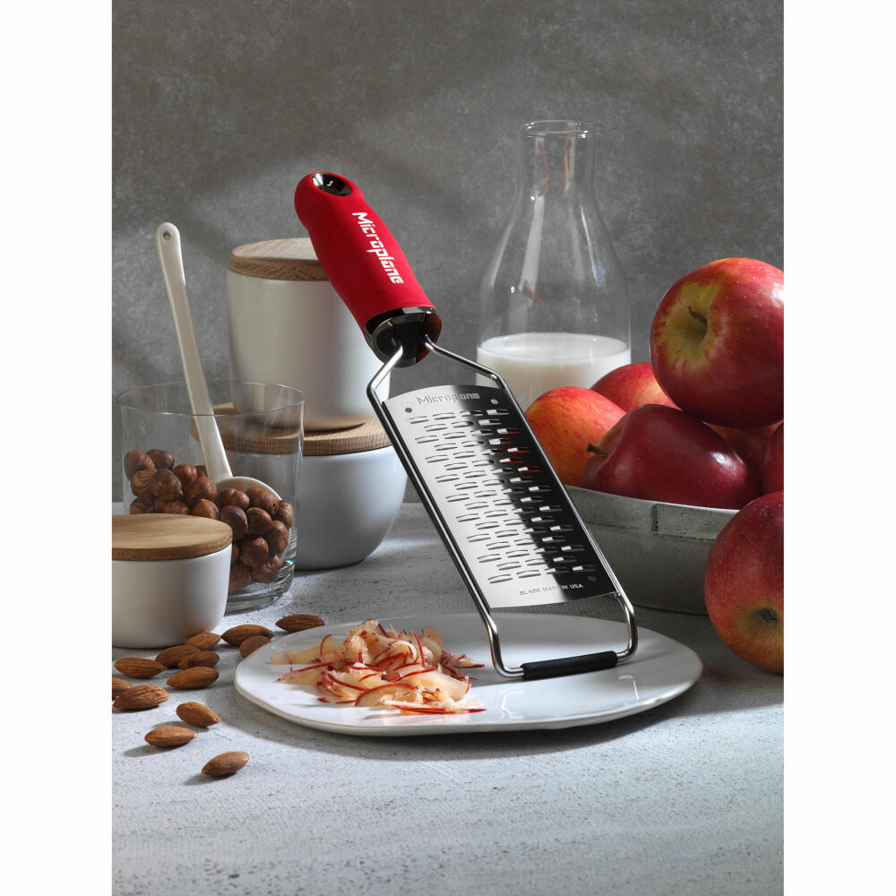 Microplane Gourmet 2-Way Grater, Strip Cutter, Grater, Stainless Steel, Plastic, Red, 45102