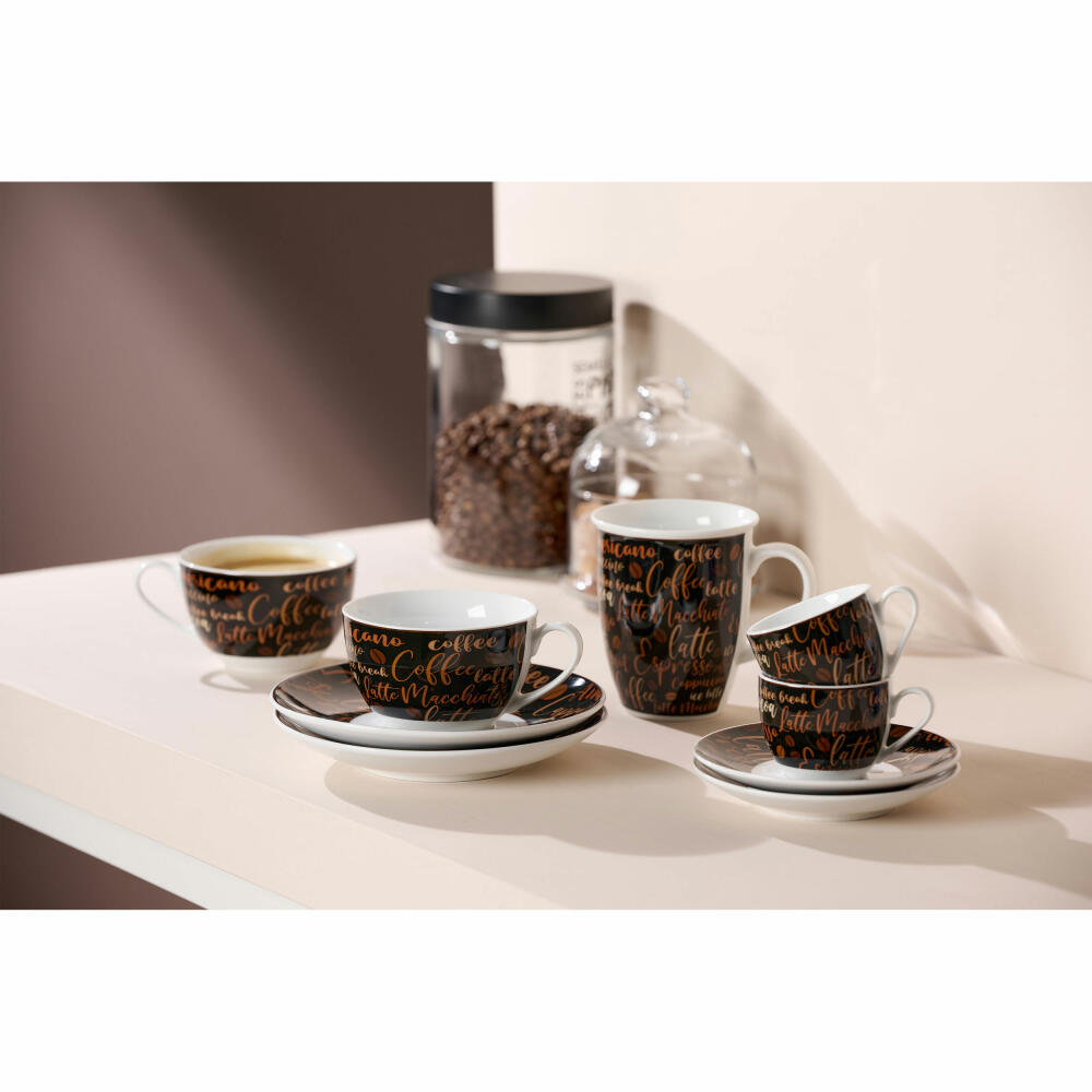 Ritzenhoff & Breker Cappuccino-Set Aromatico, 4-tlg., Cappuccinotasse, Tasse, Obertasse, Untertasse, Porzellan, Braun, 220 ml, 422405