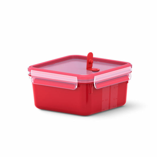 Emsa CLIP & MICRO Mikrowellendose Quadratisch, Lunchbox, Frischhaltedose, Kunststoff, Rot, 1.3 L, N1060400