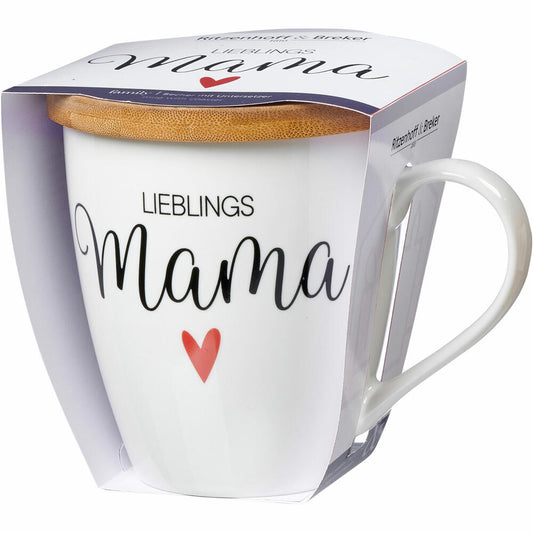 Ritzenhoff & Breker Becher Family Mama, mit Untersetzer, Kaffeebecher, Tasse, mit Henkel, Porzellan, Weiß, 560 ml, 416572