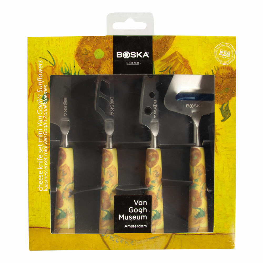 Boska Käsemesser-Set Mini Van Gogh - Sonnenblumen, 4-tlg., Käsemesser, Käsehobel, Keramik, Edelstahl, Silber, 854024