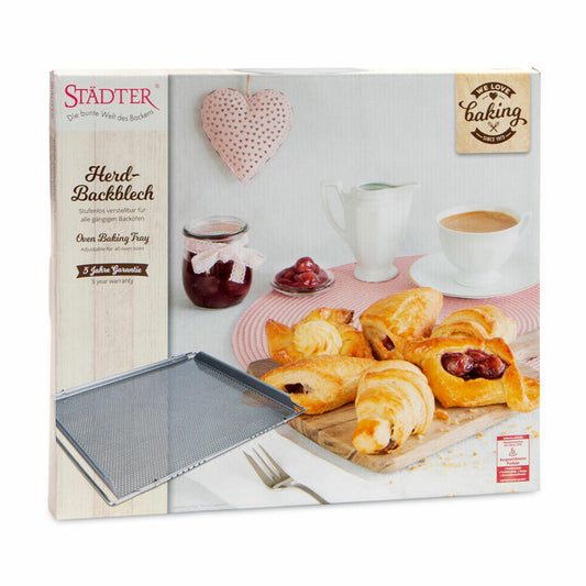 Städter We Love Baking oven baking tray, with special perforation, baking tray, oven baking tray, metal, 40 x 35 cm, 661141