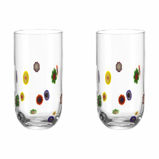 Leonardo Millefiori Mug Large Set of 2, Drinking Glass, Water Glass, Whiskey Glass, Glass Mug, Glass, 490 ml, 86425