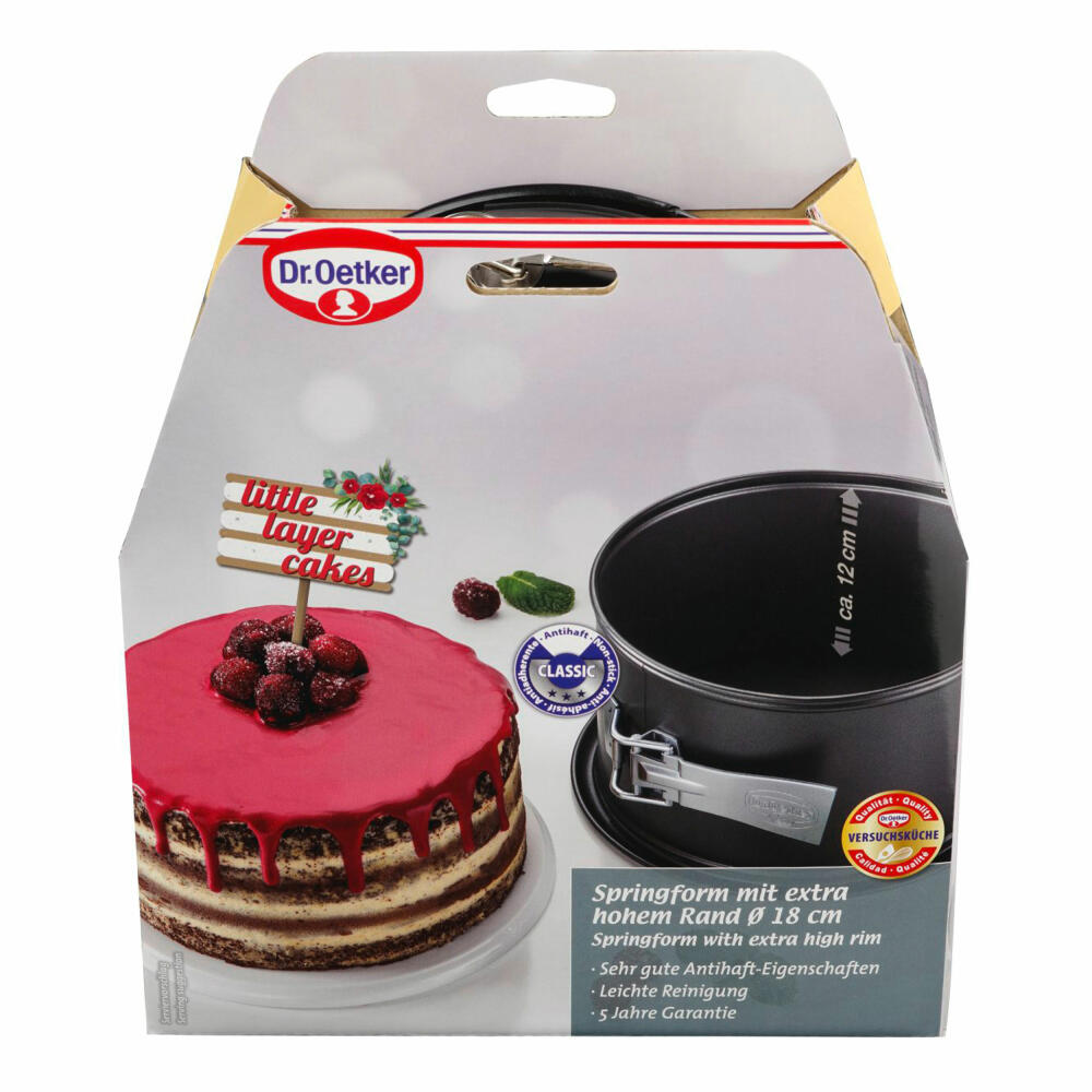 Dr. Oetker Back-Freunde Classic Springform mit extra hohem Rand, Backform, Antihaftbeschichtung, Stahlblech, Schwarz Ø 18.5 cm, 2579